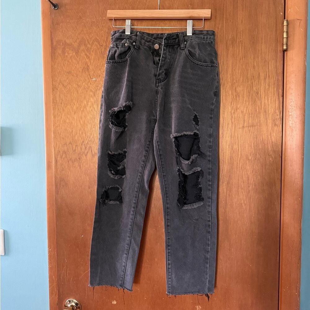 black denim ripped jeans